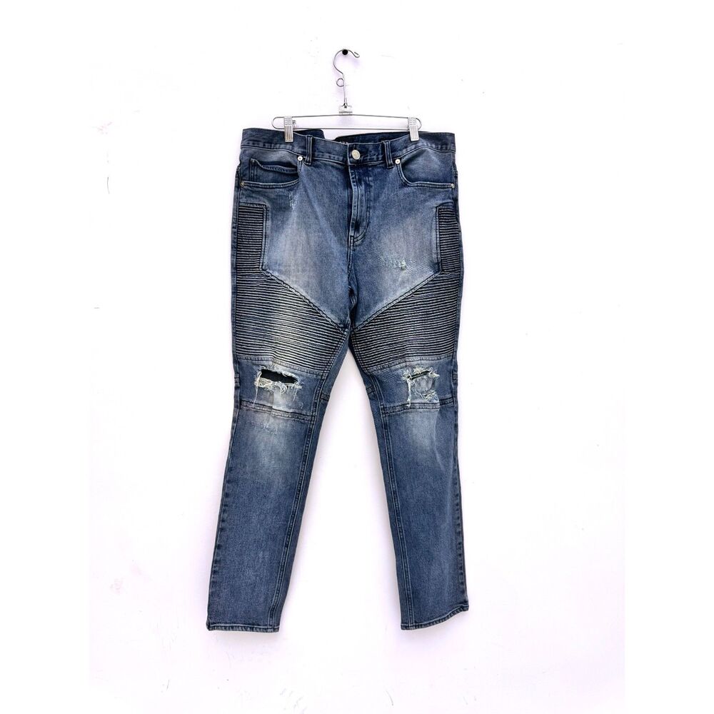 PacSun Stacked Skinny Moto Jeans Distressed Ribbed Knee 36x32
